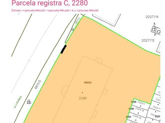 časť pozemku parcela C KN č. 2280 vyznačen&aacute; čiernou farbou