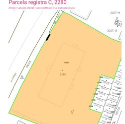 časť pozemku parcela C KN č. 2280 vyznačen&aacute; čiernou farbou